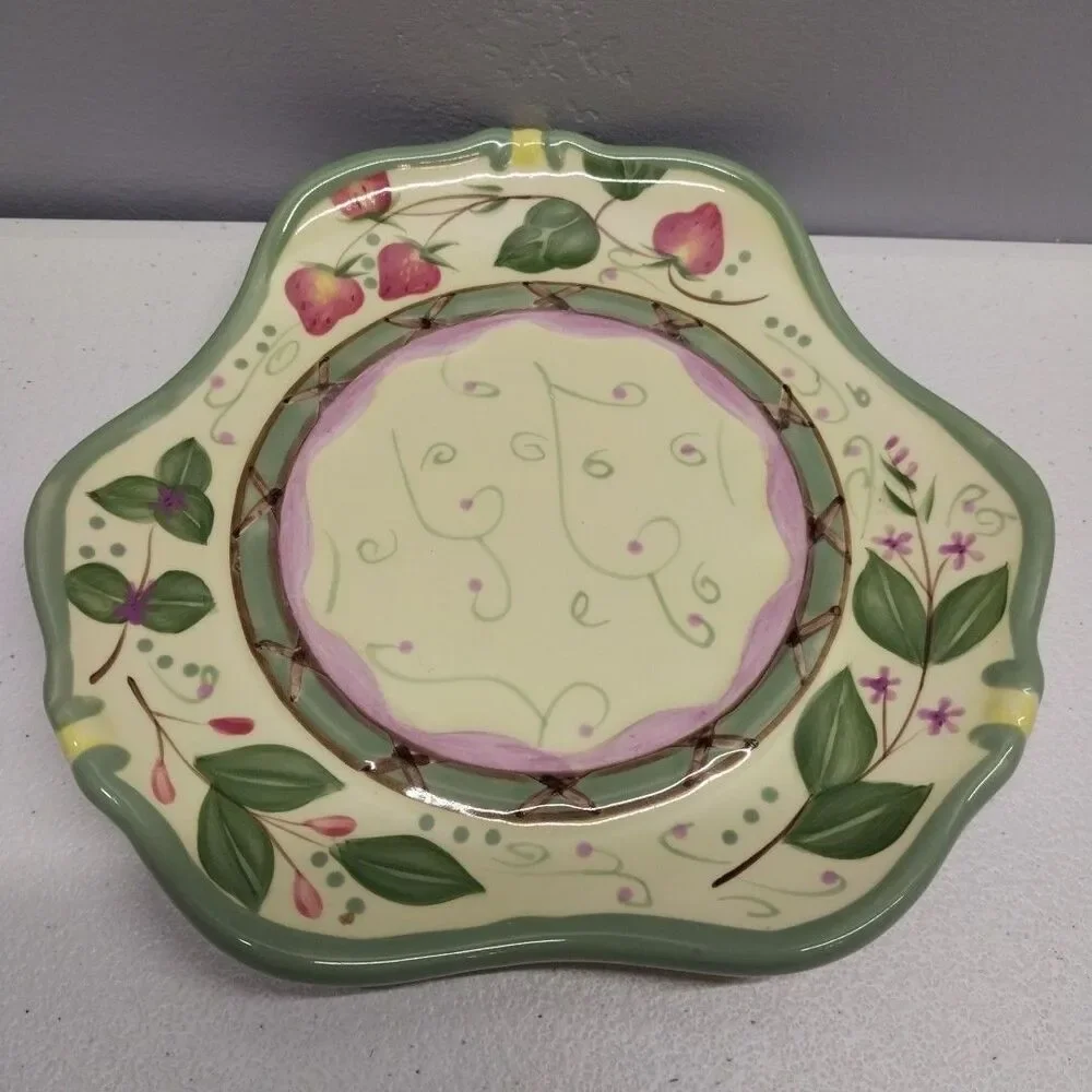 PartyLite Strawberry Fields Candle Shade Plate Small Jar Topper Retired P8098 - Picture 8 of 12